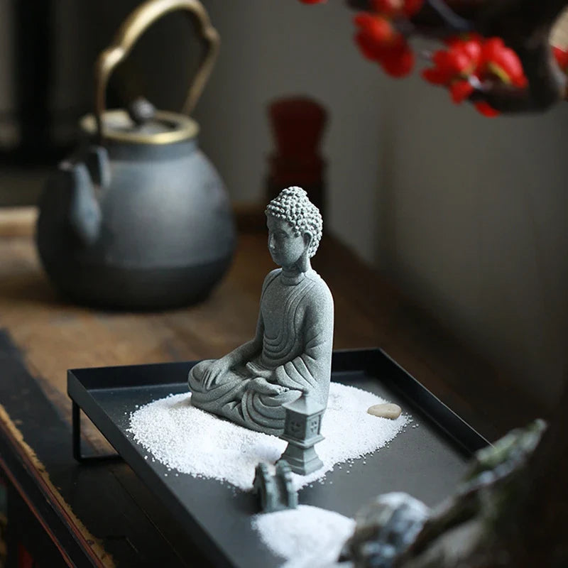 Buddha Stone Statue Little Buddhist Monks Tibetan Buddhism Figurines Zen Garden Ornament Meditation Home Aquarium Decoration Lootquake LLC