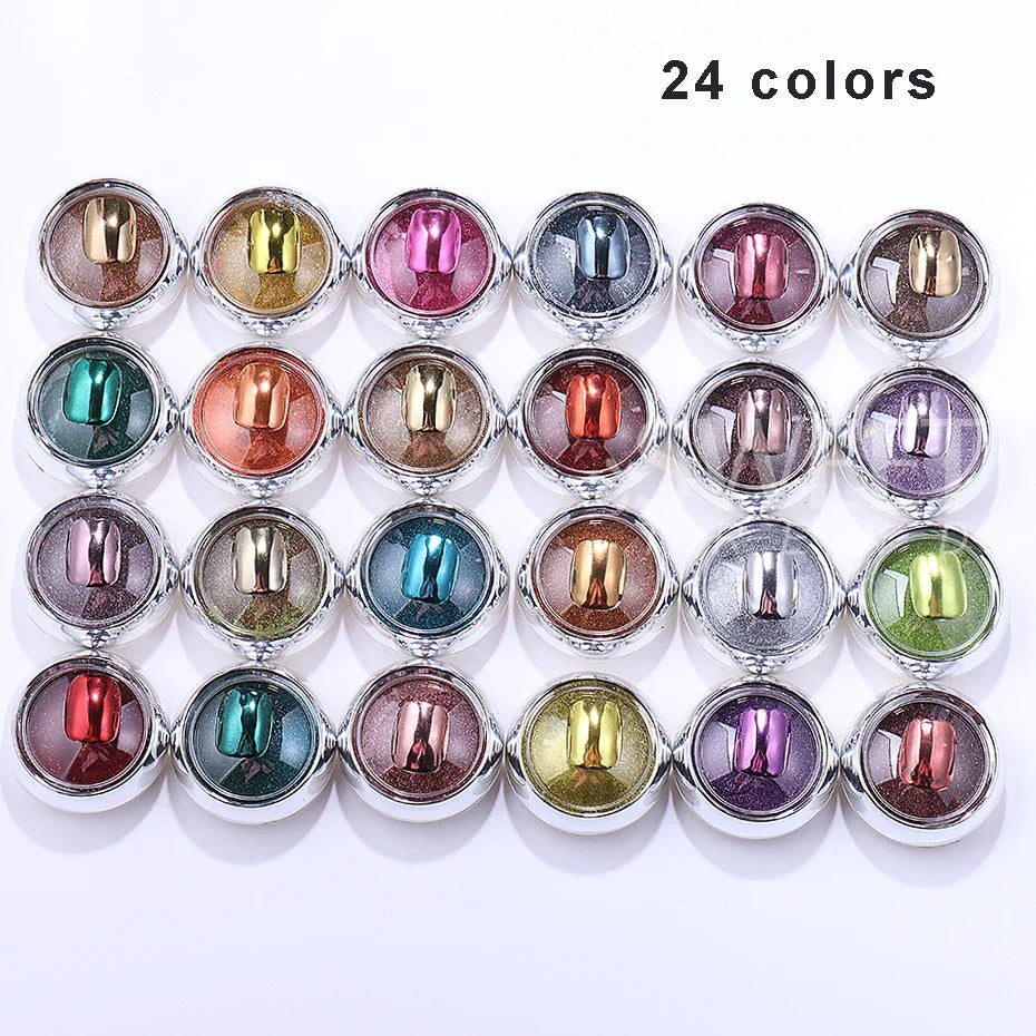 24/45 colors Mirror Chrome Nail Glitter Powder Metallic Effect Dust Holographic UV Gel Polish Manicure Decoration Nail Supplies Lootquake LLC