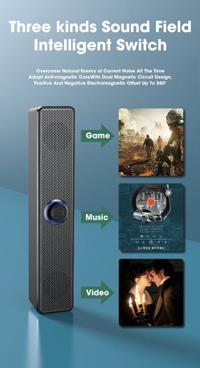 Salange Bluetooth Speaker USB Wired 3.5mm Port Sound Bar for PC Game Console Smartphone Laptop Tablet Black Desk Set Long Lootquake LLC