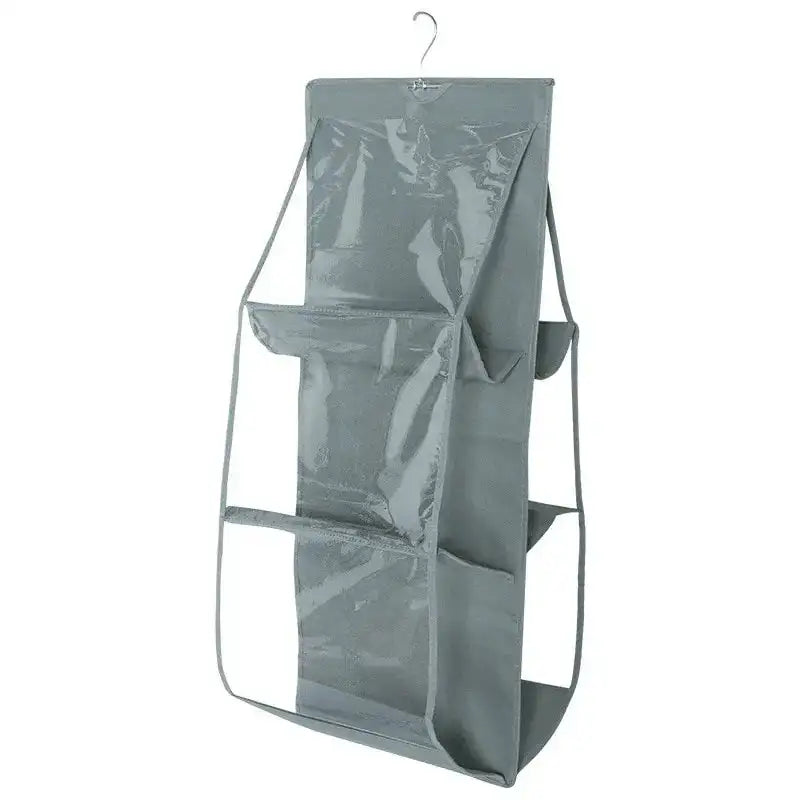6 Pocket Hanging Handbag Organizer For Wardrobe Closet Gray Waterproof Storage Bag Door Wall Clear Sundry Bag With Hanger Pouch