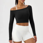 Off Shoulder Long Sleeve Yoga Top THRIXINE