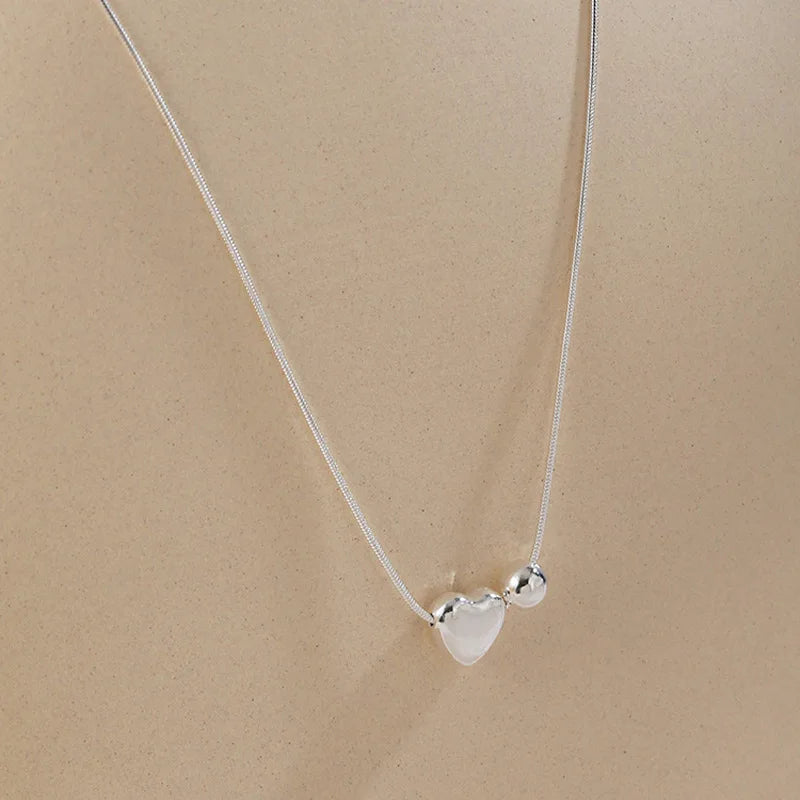 925 Sterling Silver Necklace Simple Heart Love Ball Elegant Geometric for Women Girl Jewelry Gift Dropshipping Wholesale Lootquake LLC