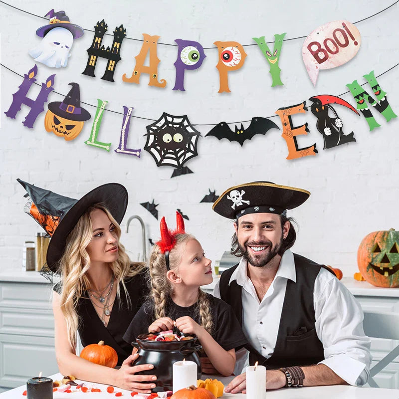 Halloween Party Paper Garland Bat Pumpkin Banner 2025 Happy Halloween Party Decoration for Home Trick or Treat Hanging Pendants Lootquake LLC