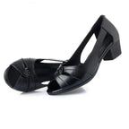 Black Peep Toe Mid Heel Sandals Women's Pumps Square Heel Soft Sole Leather Work Shoes Simple Casual Summer Hollow Out Lootquake LLC