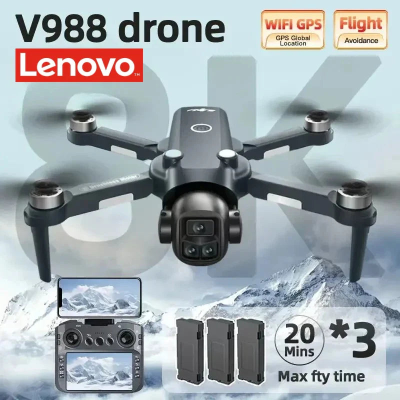 Lenovo Drone With screen RC 8K Professional HD Aerial Photography GPS Laser obstacle avoidance Three-axis gimbal Aircraft