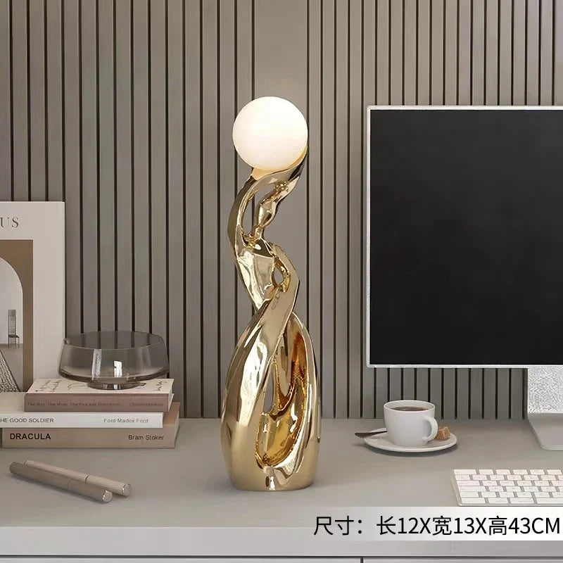 Home Decor Statue Abstract Art Ornaments Nordic Living Room Large Floor Luminous Sculpture Housewarming Gift Interior Figurines