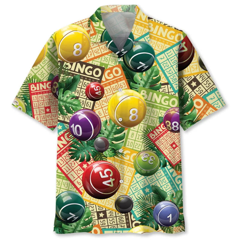 Full Print Mens Retro Bingo Game Hawaiian Shirt New In Summer Short Sleeve Button Up Beach Blouse Casual Men's Aloha Shirt Tops Lootquake LLC