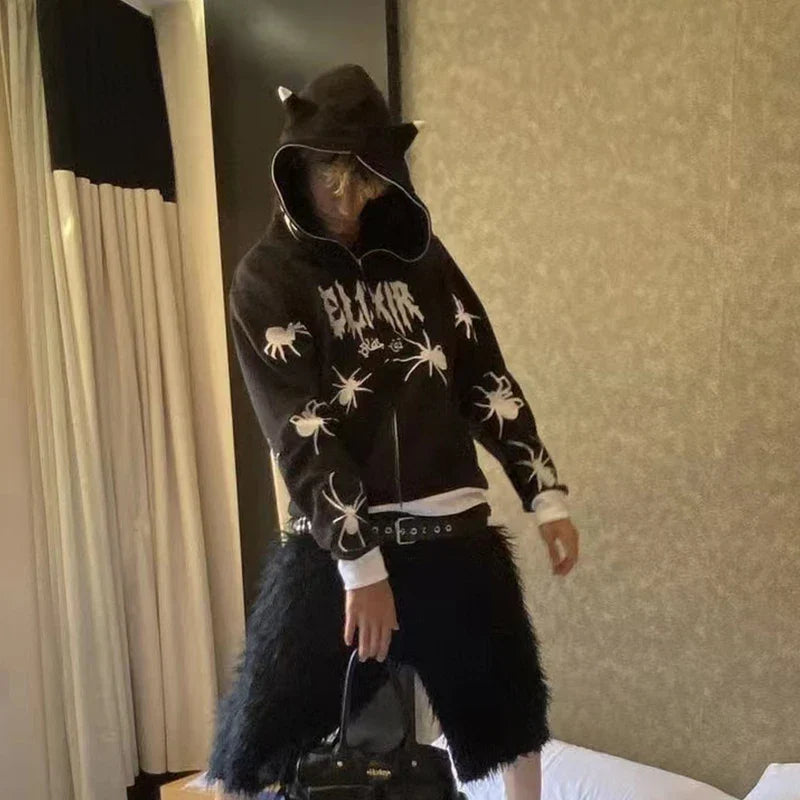 Men's Oversized Zip Hoodie Spider Print Hoodie Y2K Hip Hop Street Style Fashion Punk Sports Jacket Pullover Jacket Apparel Pi-Mart