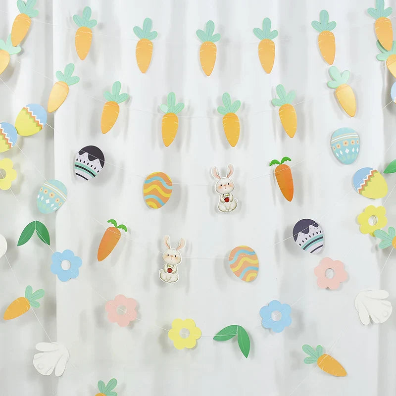 3M Happy Easter Banner Rabbit Carrot Egg Cartoon Bunny Garland Wall Hanging Bunting Flag Easter Party Decoration For Home Lootquake LLC