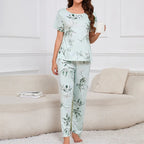 Women's Sleepwear Cozy Heart Print Relaxed Fit Pajama Set Short Sleeve Tee Top & Pants Nightwear 2 Piece Pyjama for All Seasons Lootquake LLC