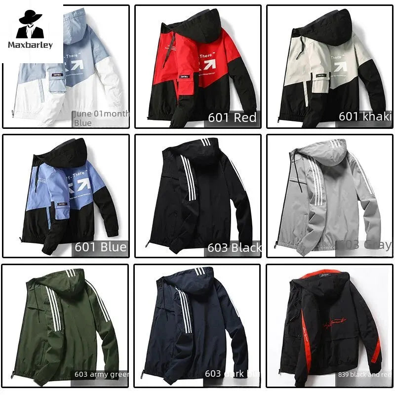 Men's Coat Casual Korean Style Spring Fashionable Thin Topmen's Jacket Hood Student Workwear Jacket Harajuku Street Clothing Pi-Mart