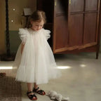 Fashion Baby Girl Princess Tutu Long Dress Fly Sleeve Infant Toddler Mesh Tulle Vestido Party Pageant Birthday Ball Gown 1-12Y