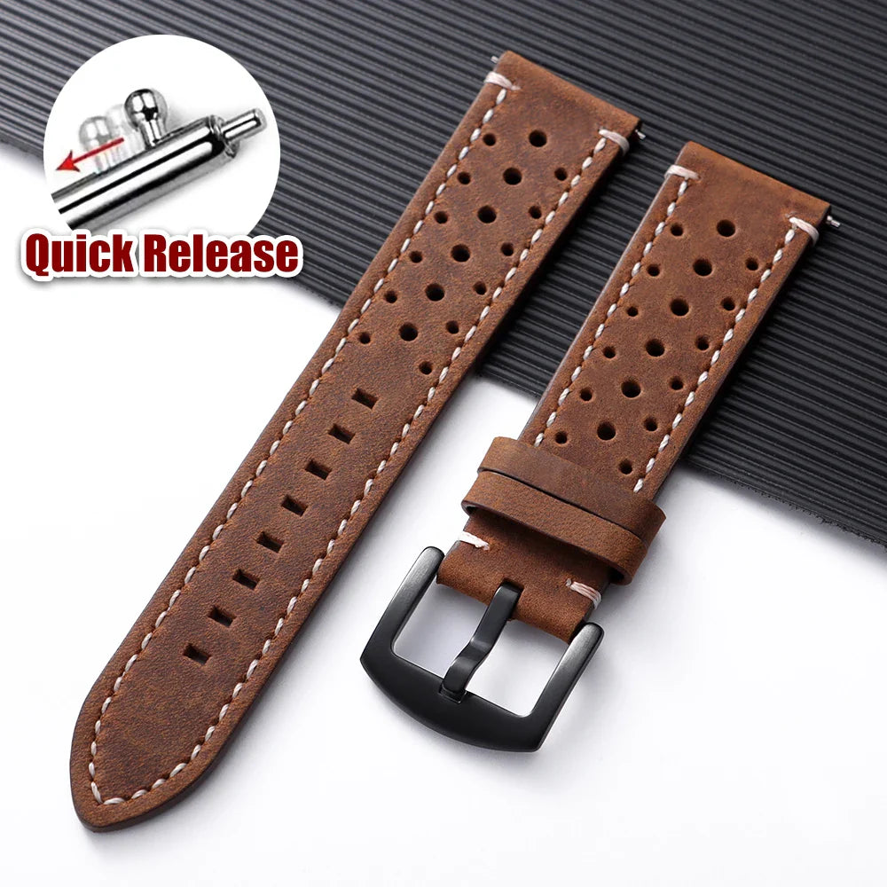 Polar Watch Band Quick Release Leather Strap Handmade Breathable Porous Cowhide