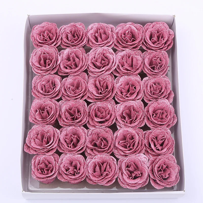 30pcs of 7cm Glitter spray artificial flower rose for Christmas gift hot Valentine DIY bouquet easter wedding Birthday decor Lootquake LLC
