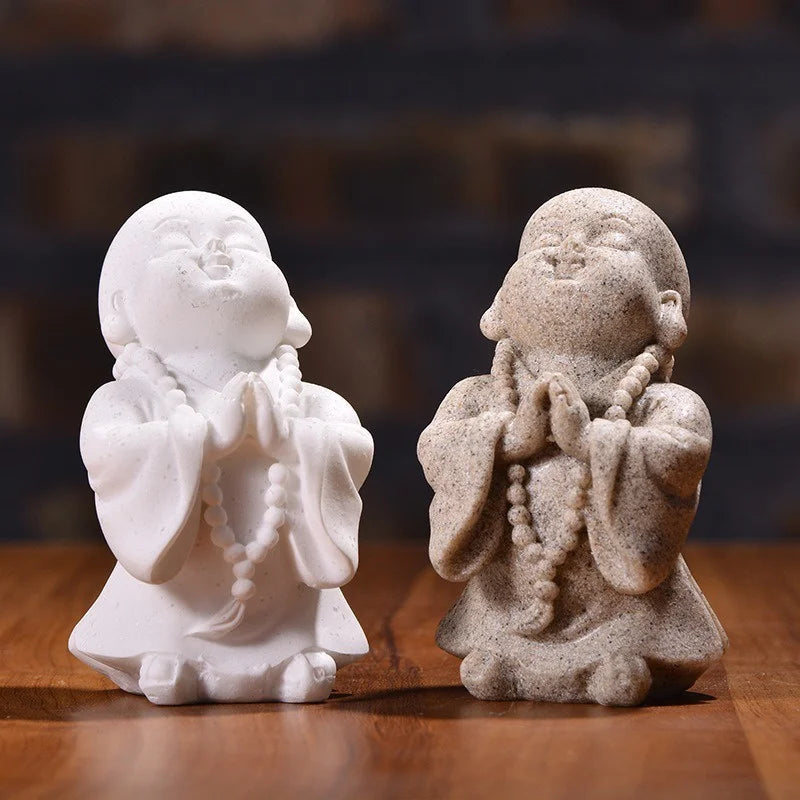 Smile Baby Monk Statue Buddha Sculpture Meditation Sitting Buddha Thailand Fengshui Buddha Figurines for Decor Nature Sandstone Lootquake LLC