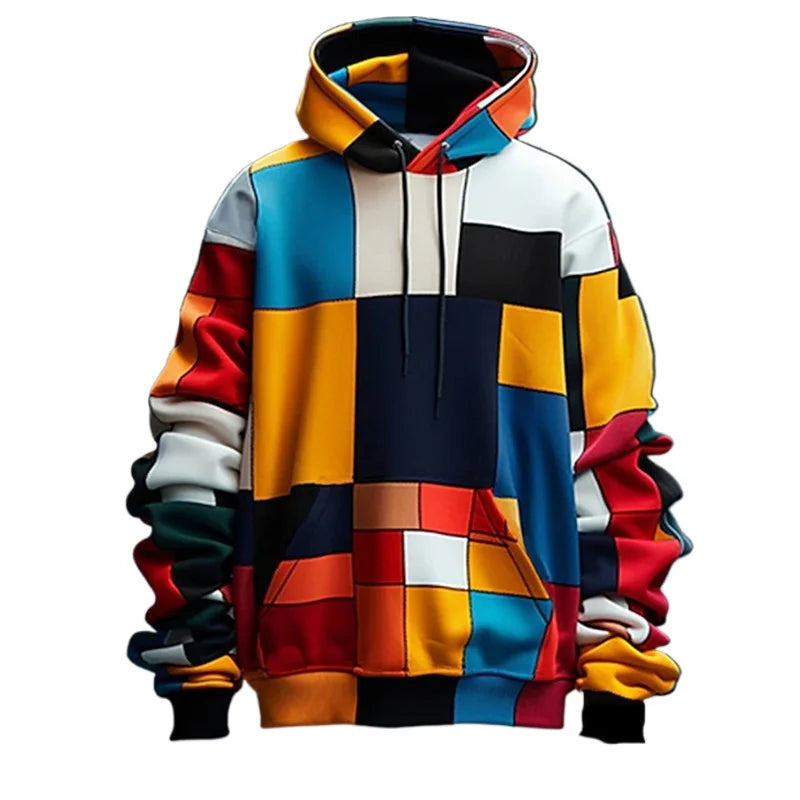 Men's hoodie 3D printed simulation sewing plaid sweatshirts fashion men's clothing Pi-Mart