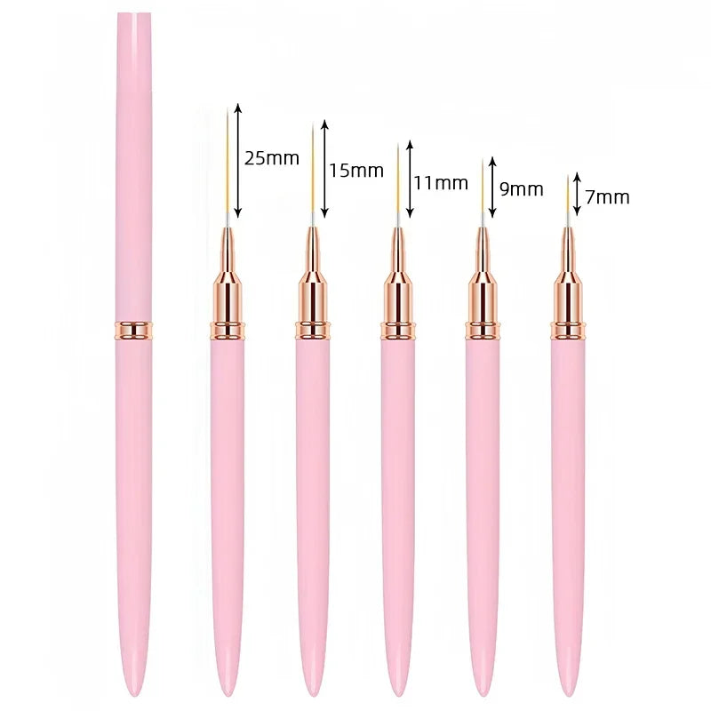 7/9/11/15/25MM Nail Liner Brush Set UV Gel Nail Brushes Kits 5pcs French Stripe Line Painting Drawing Flower Pen Manicure Tools