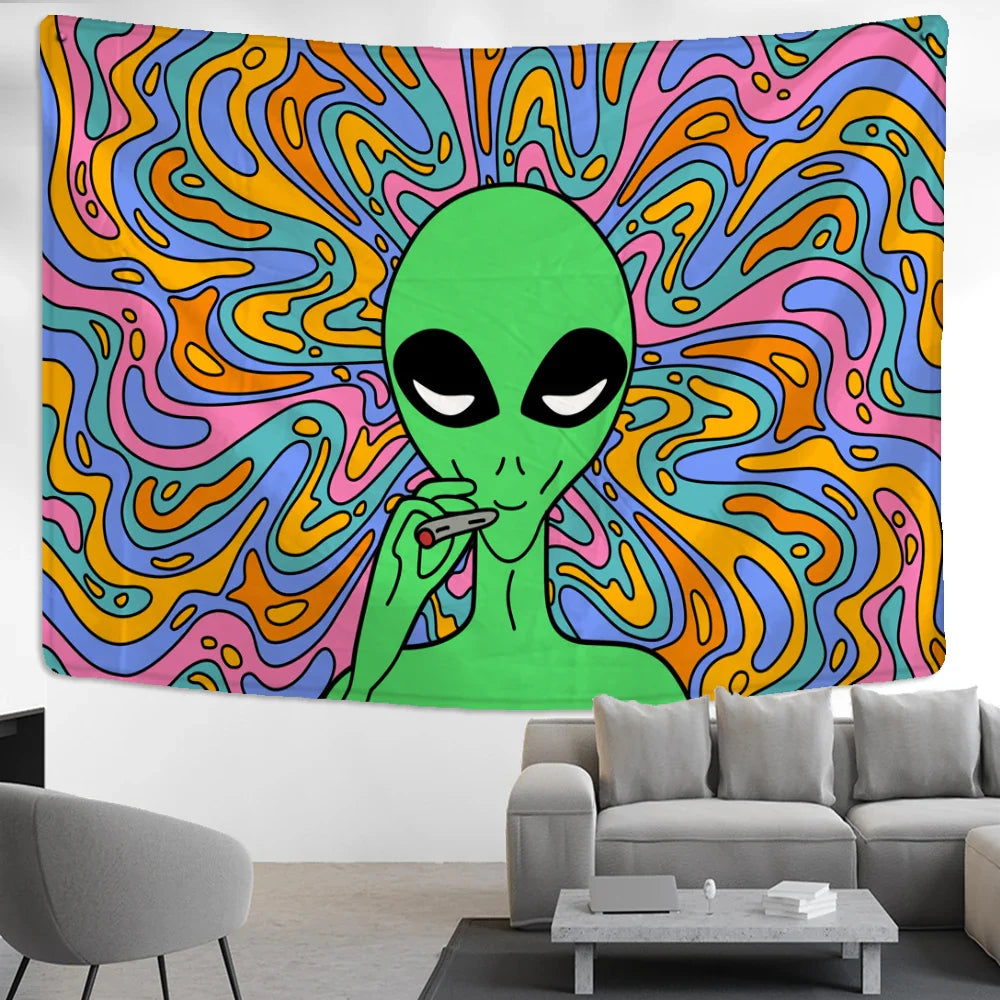 Psychedelic Vertigo Alien Tapestry Wall Hanging Abstract Hippie Tapies Witchcraft Mysterious Bohemian Dormitory Home Decor Lootquake LLC
