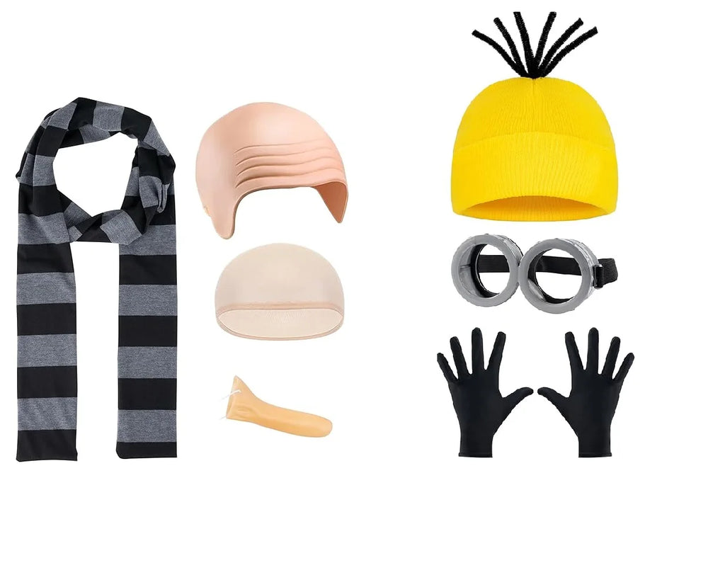 Halloween Party Minion Costumes Little Yellow Man Cosplay Movie Cartoon Funny Dress Up Magical Thief Dad Gray Striped Scarf