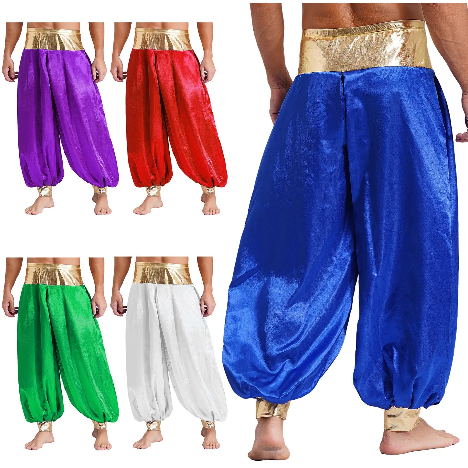 Halloween Men Arabian Indian Prince Cosplay Costume Stain Shiny Harem Trousers Arab Costume Carnival Dress Up Lantern Long Pants Lootquake LLC