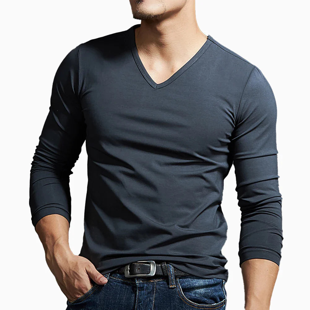 Men's Long Sleeves Muscle V Neck Slim T-Shirt