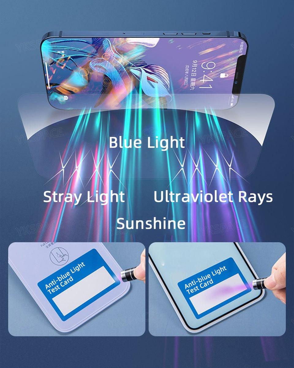 2Pcs Anti Blue Ray 9H Tempered Glass for iPhone X XS MAX XR 11 12 13 mini 14 Pro Max 6 6S 7 8 Plus SE 2020 Screen Protector Film Anti Blue Light Tempered Glass Screen Protector for iPhone Stevvex