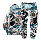 European New Style Letter Hip-hop 3D Digital Printing Fashion Casual Sports Youth Men And Women Hoodie Long Pants 2-Piece Sets Pi-Mart