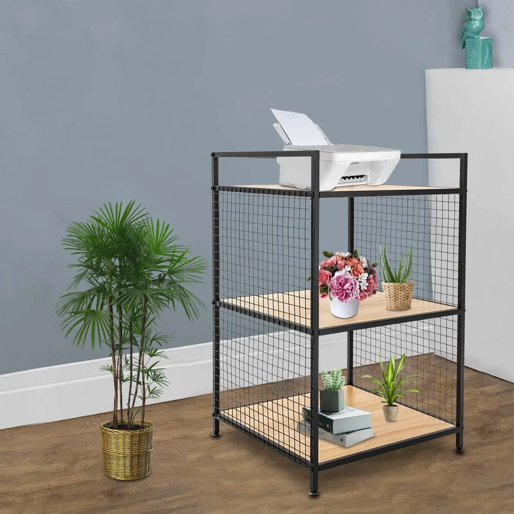 3-Tier Printer Stand Solid Wood & Iron, 44lbs Capacity, Space-Saving Design, Ideal for Office & Home Storage, Durable & Stylish Lootquake LLC