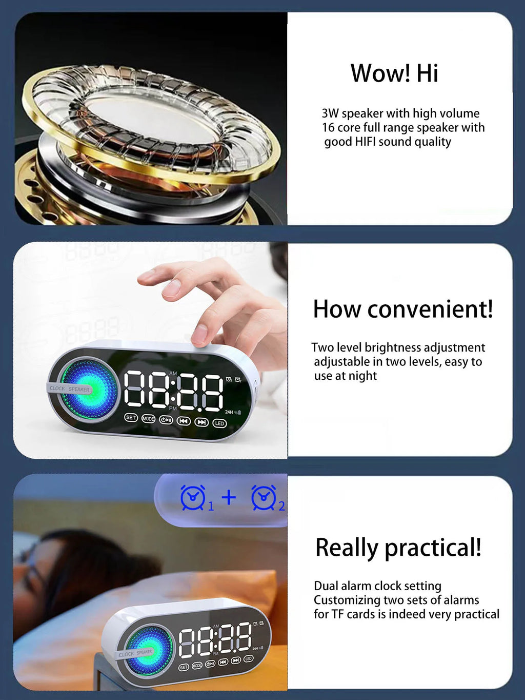 Wireless Bluetooth speaker, mini design with multiple functions as a clock, outdoor version subwoofer is powerful Lootquake LLC