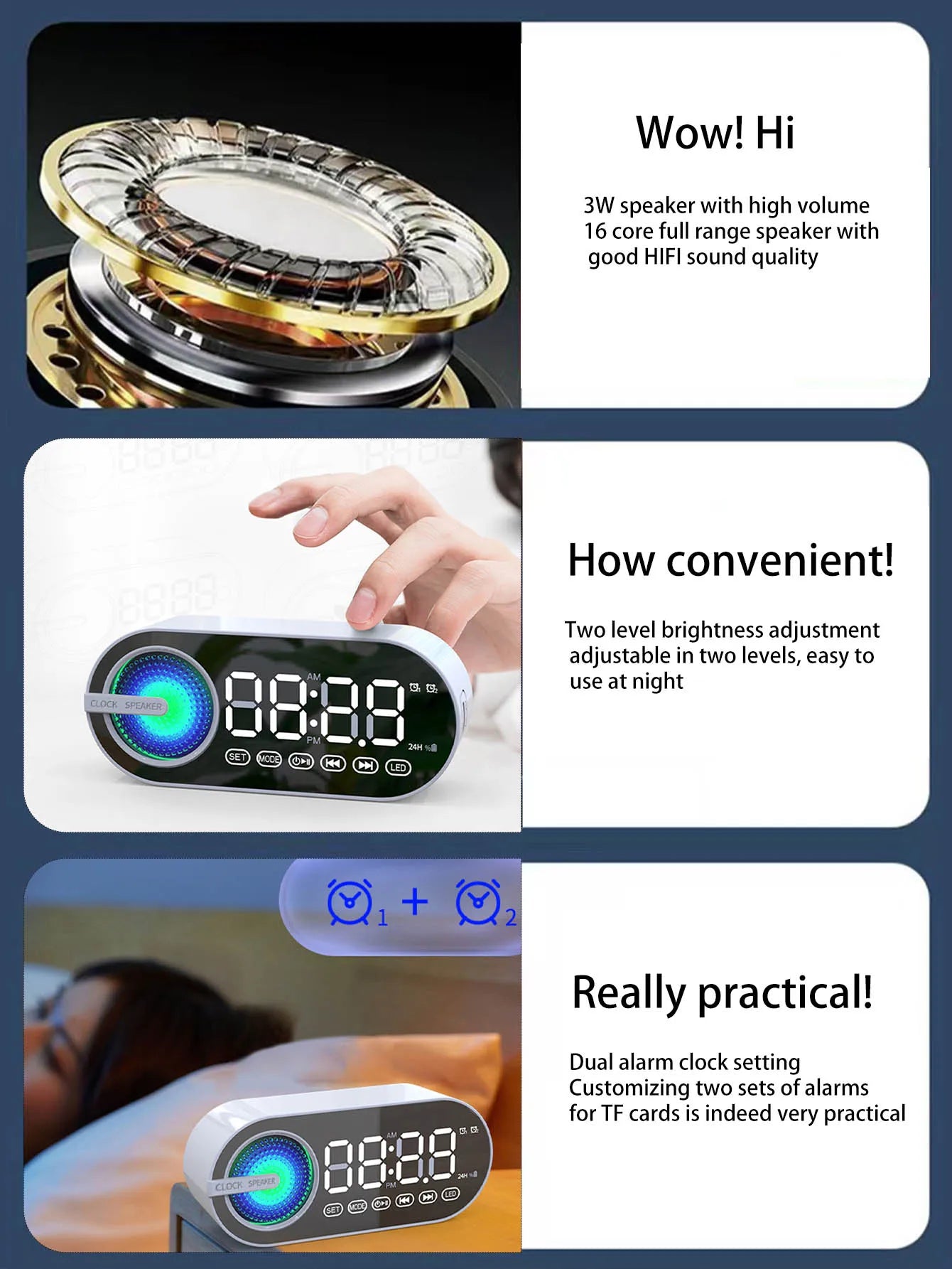 Wireless Bluetooth speaker, mini design with multiple functions as a clock, outdoor version subwoofer is powerful Lootquake LLC