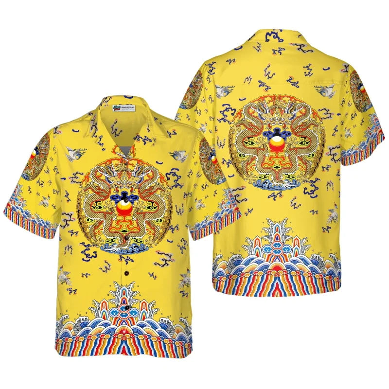 All Over Print Flame Dragon Pattern Hawaiian Shirts For Men Summer Short Sleeve Button Up Beach Shirts Blouse Mens Streetwear Lootquake LLC