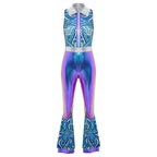 Womens Halloween Retro Hippie Cosplay Costume Party Hip-hop Dance Costume Metallic Shiny Vintage Carnival Bodysuit Jumpsuit Lootquake LLC