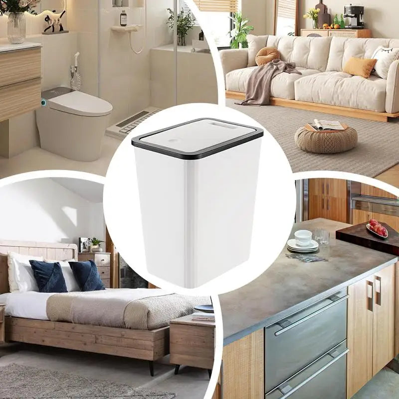 Trash Bin With Lid Rubbish Dustbin Recycling Bin With Press Top Slim Modern 13L For ome Kitchen Bathroom Bedroom Living Room Lootquake LLC