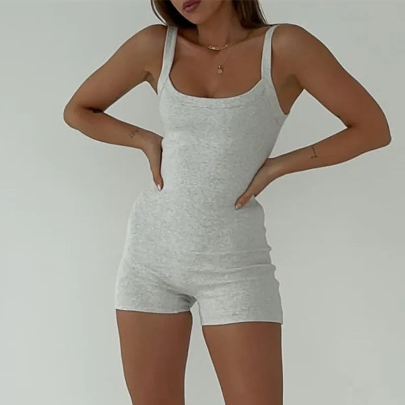 Ribbed U-Neck Bodycon Yoga Romper for Women THRIXINE