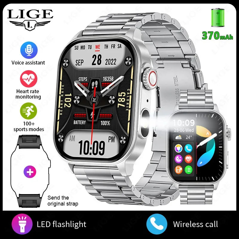 LIGE FlashSmart: 2 HD, AI, Sports & Health Tracker THRIXINE