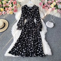 YuooMuoo Korean Fashion Cherry Print Women Dress 2025 New Spring Vintage Bandage Slim Waist Long Dress Elegant Party Vestidos