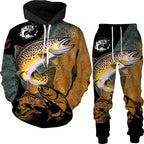 New 3D Fishing Art Print Casual Couple Hoodies Outfits Hip Hop Streetwear Hooded Sweatshirt+Sweat Pants Men's Tracksuit Set Lootquake LLC