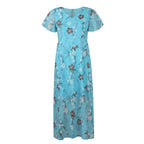 Vestidos Verano Moda 2024 Women's Swing Long Dress Chiffon Floral Short Sleeve Ruffle V Neck Fashion Waist Flowy Dress платье