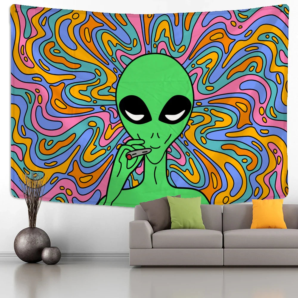 Psychedelic Vertigo Alien Tapestry Wall Hanging Abstract Hippie Tapies Witchcraft Mysterious Bohemian Dormitory Home Decor Lootquake LLC