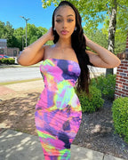Spring And Summer Dresses For Women Chest Wrap Printed Off Shoulder Bandage Slim Sexy Long Dress 2023 New Fashion party MsChuh