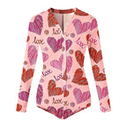 Women’s Long Sleeve Valentine Day Jumpsuit Bodycon V Neck Heart Lip Print Button Down Short Romper Indoor Sleepwear