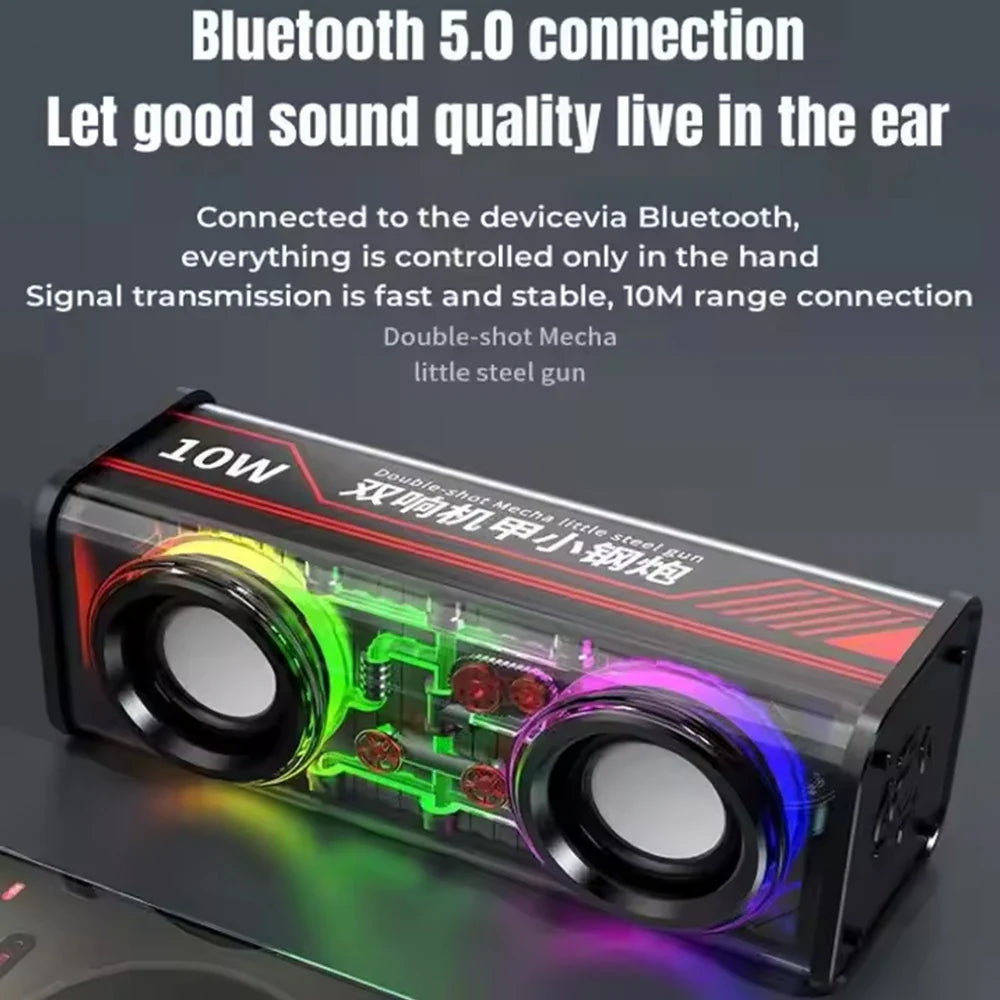 Bluetooth 5.0 Dual Speakers Wireless RGB1800mAh Transparent Mecha Speakers  Light Effect Loudspeaker Bass Subwoofer Mini Speaker Lootquake LLC