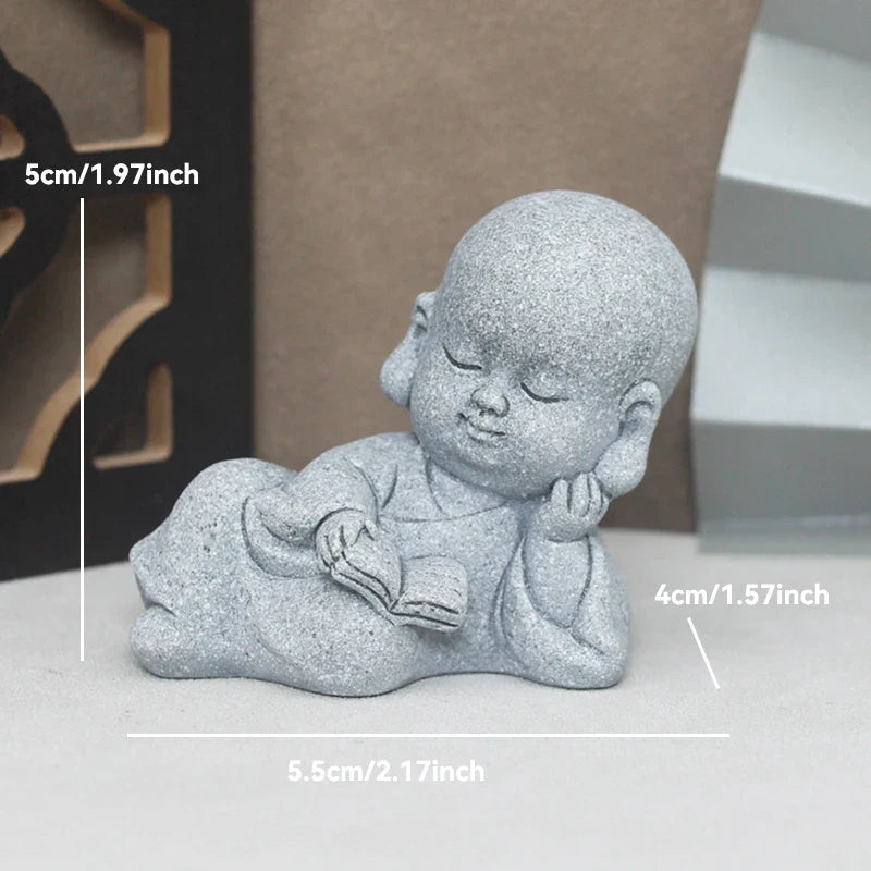 Buddha Stone Statue Little Buddhist Monks Tibetan Buddhism Figurines Zen Garden Ornament Meditation Home Aquarium Decoration Lootquake LLC