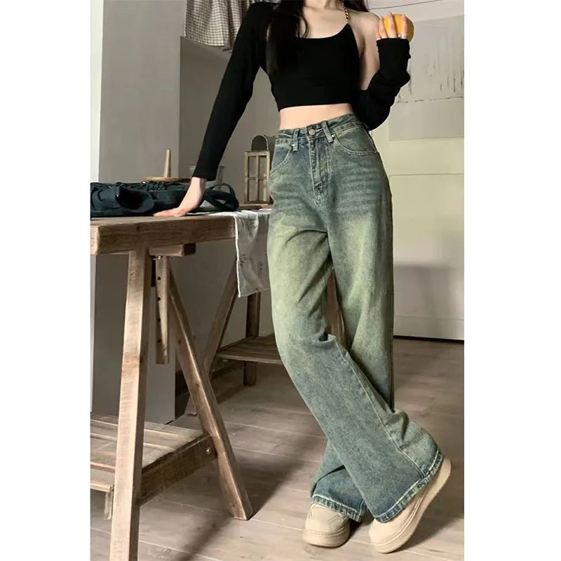 Vintage 90S Baggy Straight Denim Trousers Female Y2K High Waist Loose Wide Leg Jeans Women Streetwear All-Match Casual Pants New Lootquake LLC