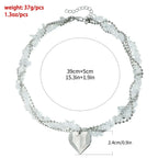 Fashion Heart Beaded Necklace for Women Boho Elegant Irregular Crystal Chain Y2K Choker Exquisite Party Gift Jewelry Accessories