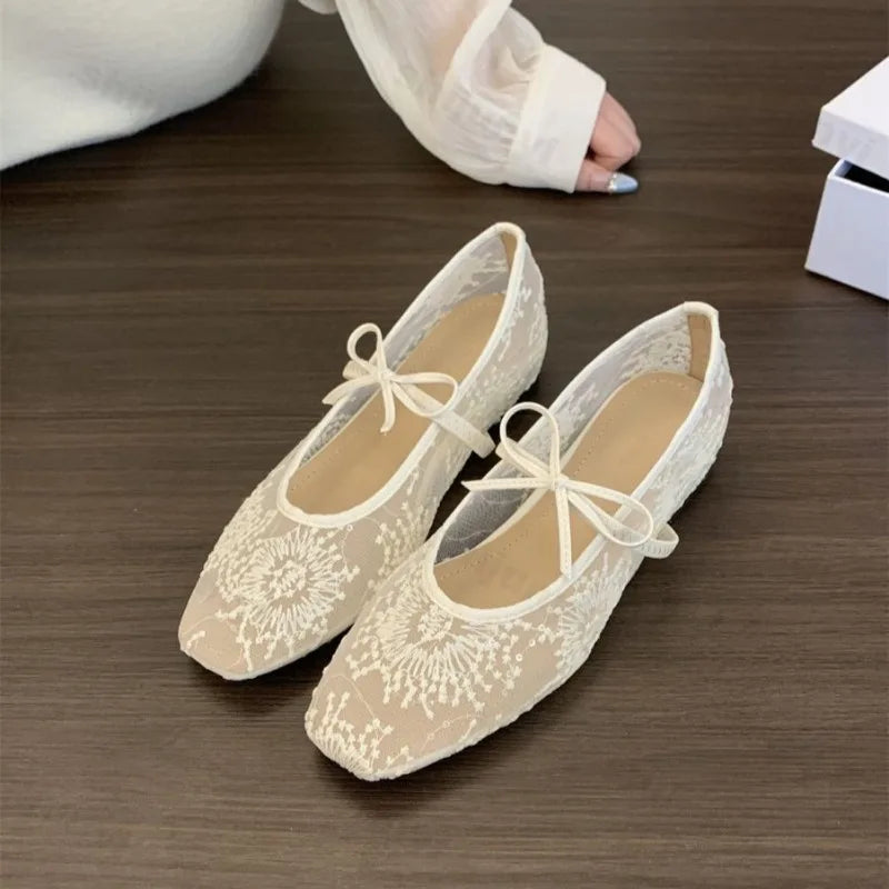 Summer Women Ballet Flats Shoes Comfortable Non Slip Fashion 2025 New Bow Women Shoes  Mesh Breathable Sandals Zapatos De Mujer Lootquake LLC