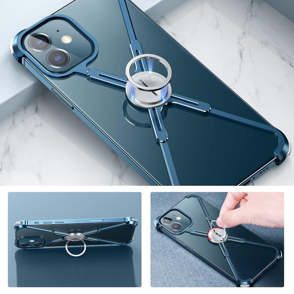 Luxury Phone Case For iPhone 12 Pro Metal Frame Shape Shockproof Cover Bumper Back Cool Case Aluminum Metal X-Frame Support Bumpers Compatible iPhone Stevvex