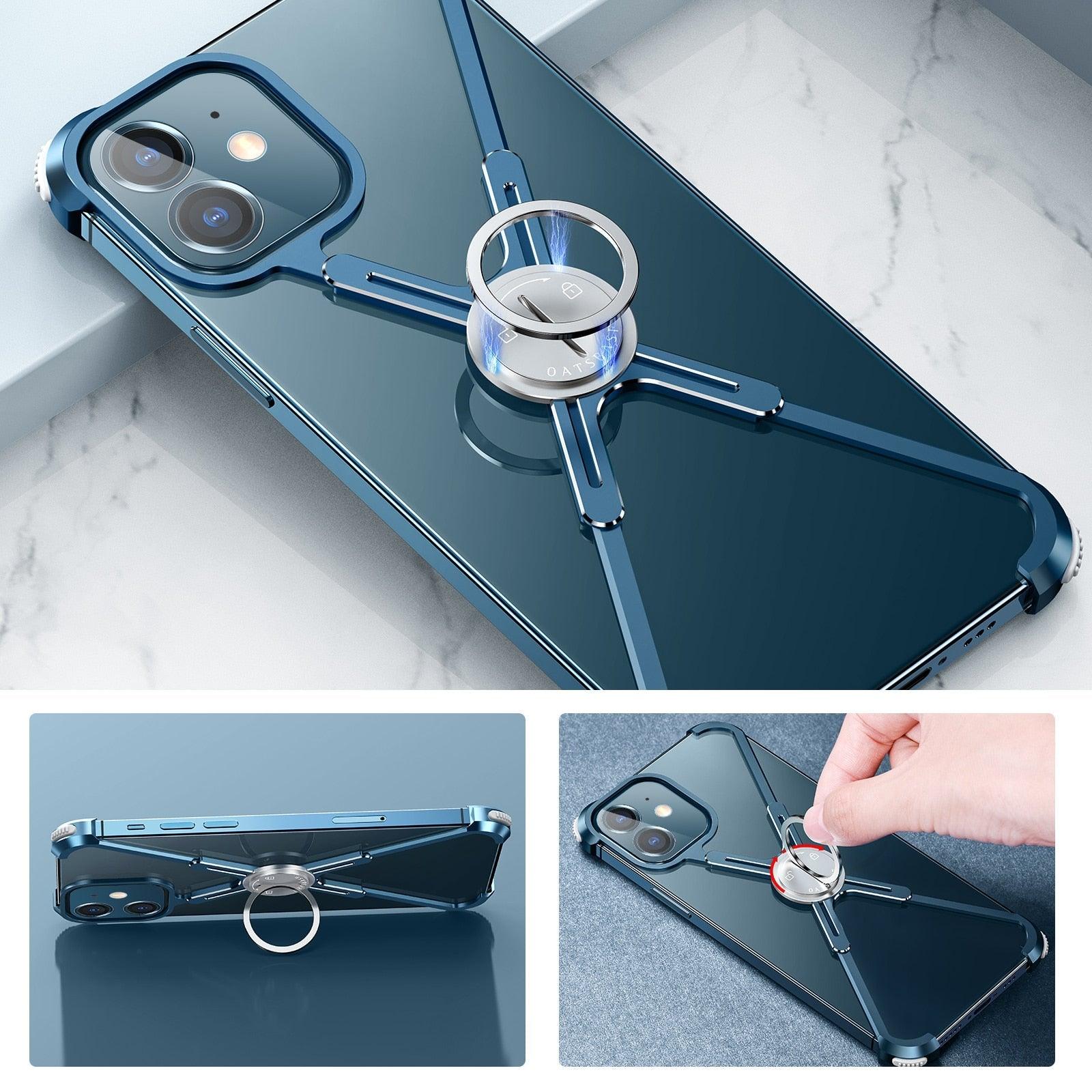 Luxury Phone Case For iPhone 12 Pro Metal Frame Shape Shockproof Cover Bumper Back Cool Case Aluminum Metal X-Frame Support Bumpers Compatible iPhone Stevvex