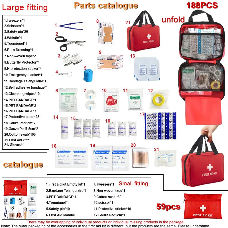 First Aid Kit 188 pcs emergency and survival essentials THRIXINE