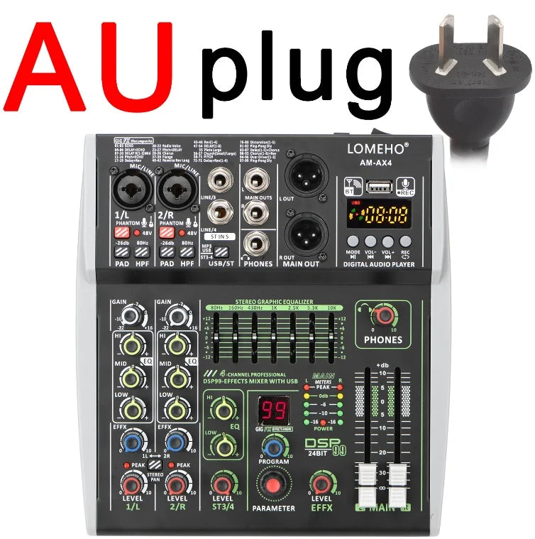 99 DSP Effects Mixing Console Podcast Mini 4/6 Channels Sound Audio Mixer Individual 48V Bluetooth USB PC Play Record AM-AX4/6 Lootquake LLC